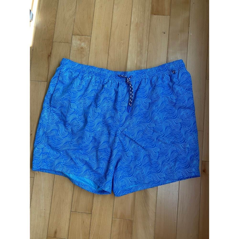 Eddie Bauer Swim Trunks Mens 2XL Blue Wave Print Elastic Waist Mesh Lined Shorts